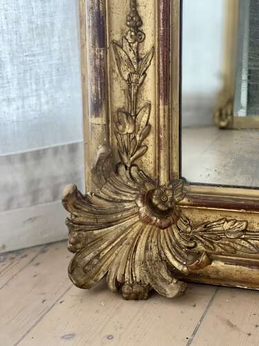Large antique French gilt leaner mirror - mercury glass