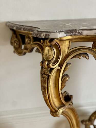 Antique French gilt and marble console