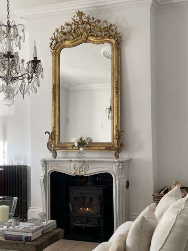 Large antique French gilt leaner mirror - mercury glass