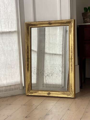 Antique French gilt rectangular mirror c1800 - foxed mercury glass