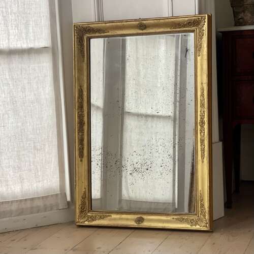 Antique French gilt rectangular mirror c1800 - foxed mercury glass