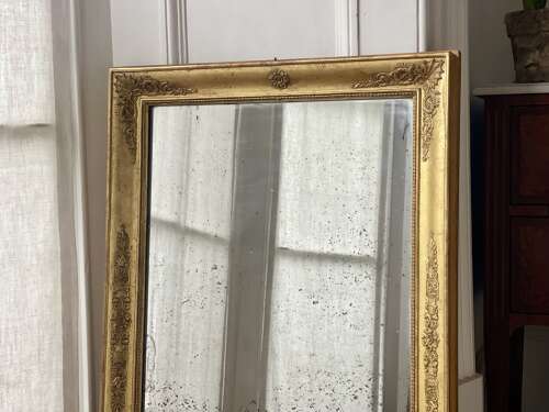 Antique French gilt rectangular mirror c1800 - foxed mercury glass