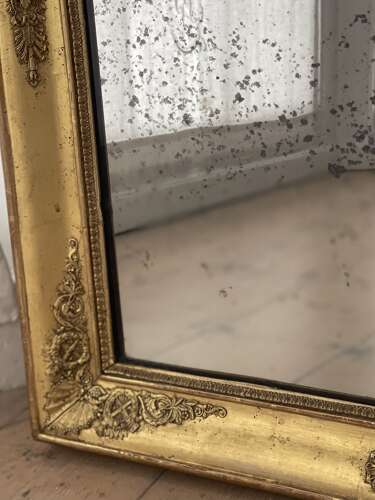 Antique French gilt rectangular mirror c1800 - foxed mercury glass