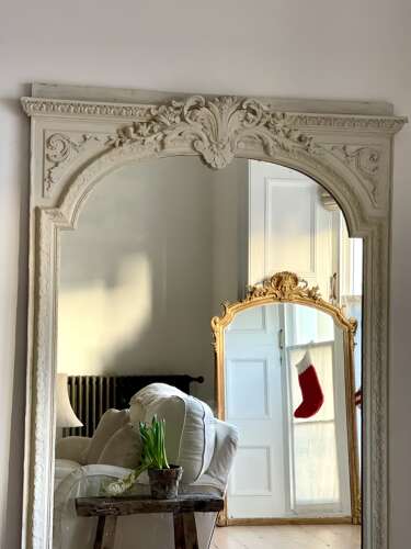 Antique French bare gesso mirror