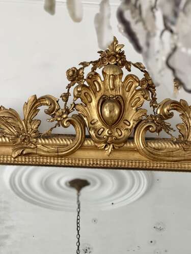 Large antique French gilt mirror c1800 - mercury glass