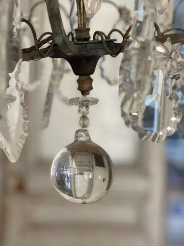 Antique French Crystal cage chandelier - rewired
