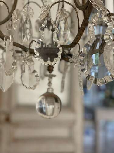 Antique French Crystal cage chandelier - rewired