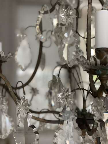 Antique French Crystal cage chandelier - rewired