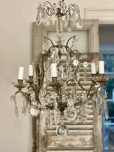 Antique French Crystal cage chandelier - rewired