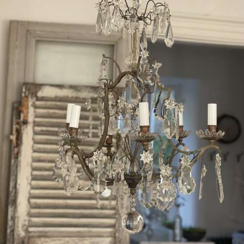 Antique French Crystal cage chandelier - rewired