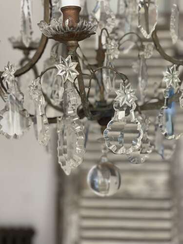 Antique French Crystal cage chandelier - rewired