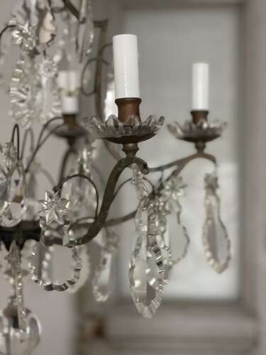 Antique French Crystal cage chandelier - rewired