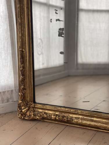 Antique French gilt rectangular mirror c1800 - foxed mercury glass