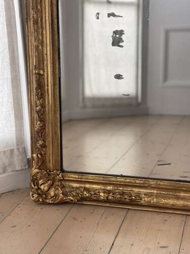Antique French gilt rectangular mirror c1800 - foxed mercury glass