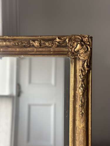 Antique French gilt rectangular mirror c1800 - foxed mercury glass