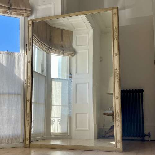 Large antique French painted leaner mirror