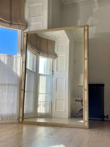 Large antique French painted leaner mirror