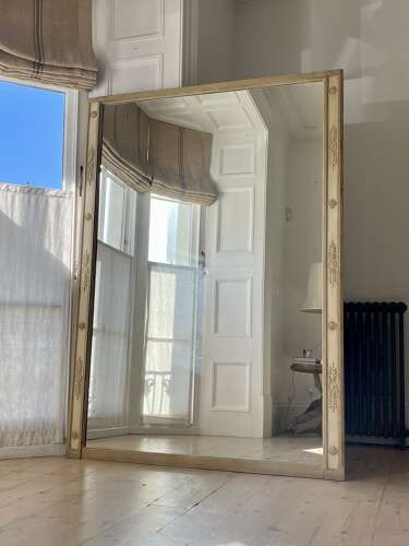 Large antique French painted leaner mirror