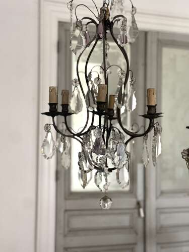 Antique French crystal cage chandelier