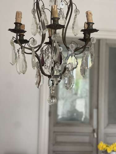 Antique French crystal cage chandelier