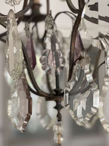 Antique French crystal cage chandelier