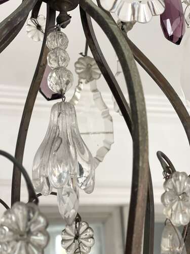 Antique French crystal cage chandelier
