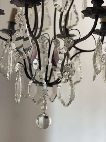 Antique French crystal cage chandelier