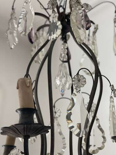 Antique French crystal cage chandelier