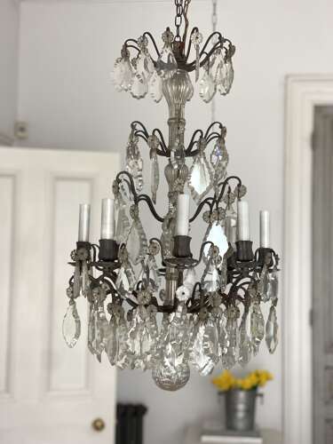 Large antique French crystal chandelier