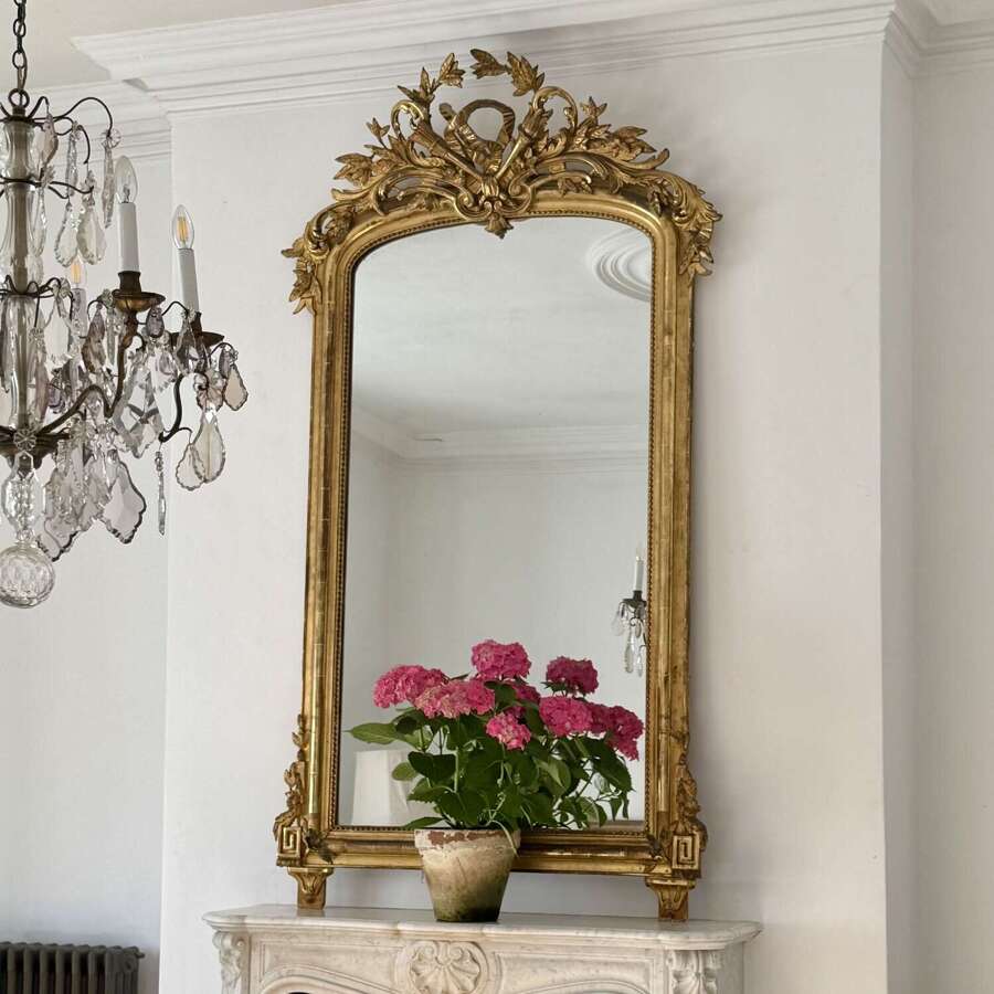 Large antique French gilt mirror c1800 - mercury glass