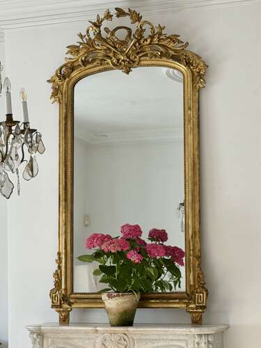 Large antique French gilt mirror c1800 - mercury glass