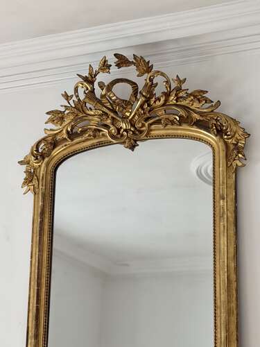 Large antique French gilt mirror c1800 - mercury glass
