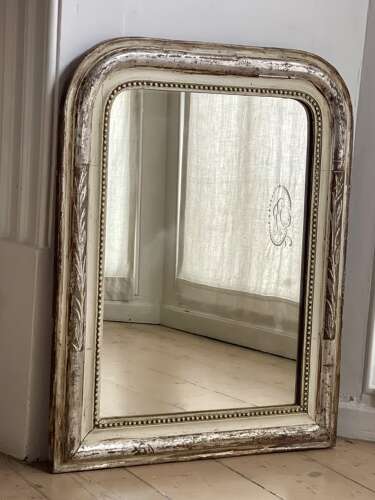 Antique French silver gilt and bare gesso mirror