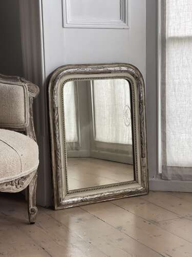 Antique French silver gilt and bare gesso mirror