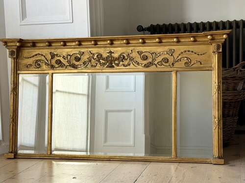 Antique English gilt overmantle mirror