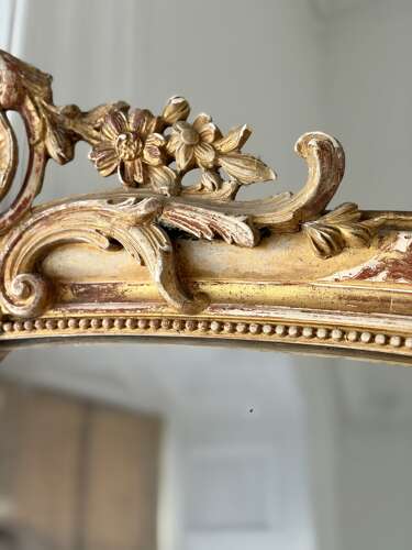Large antique French gilt leaner mirror - mercury glass