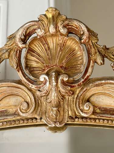 Large antique French gilt leaner mirror - mercury glass