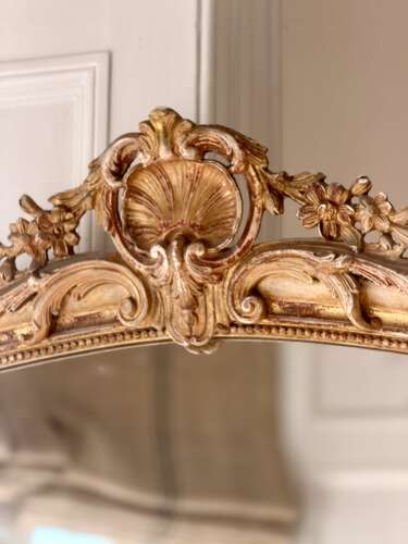 Large antique French gilt leaner mirror - mercury glass