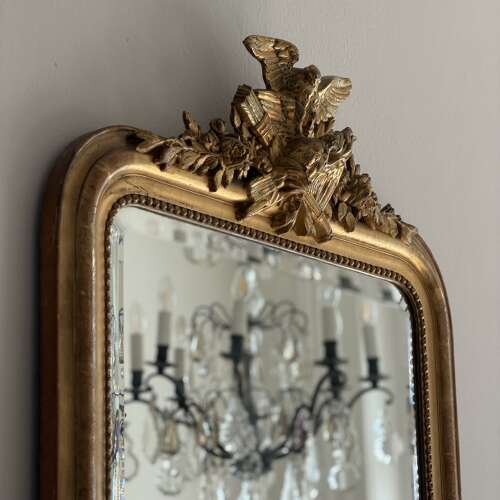 Antique French gilt doves mirror - bevelled glass