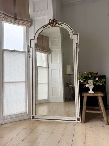 Large antique French painted leaner mirror