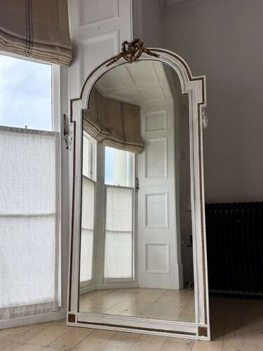 Large antique French painted leaner mirror