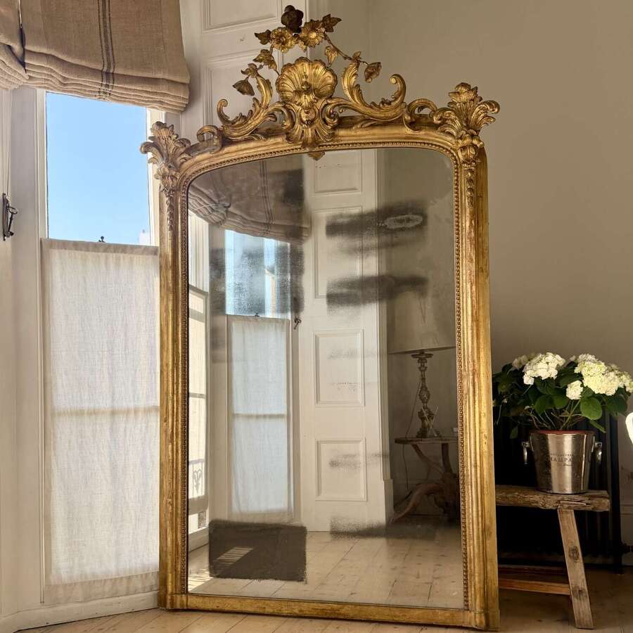 Large 18th century French gilt mirror - foxed mercury glass