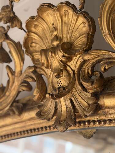 Large 18th century French gilt mirror - foxed mercury glass