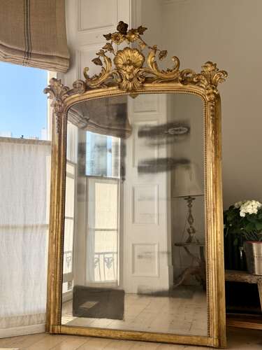 Large 18th century French gilt mirror - foxed mercury glass