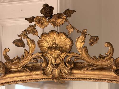 Large 18th century French gilt mirror - foxed mercury glass