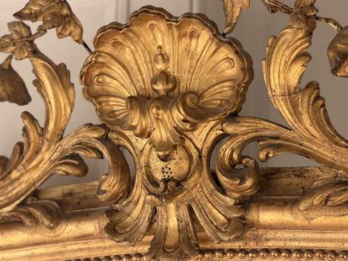 Large 18th century French gilt mirror - foxed mercury glass