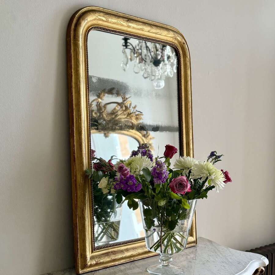 Antique French gilt Louis Philippe mirror c1800 - heavily foxed mercury glass