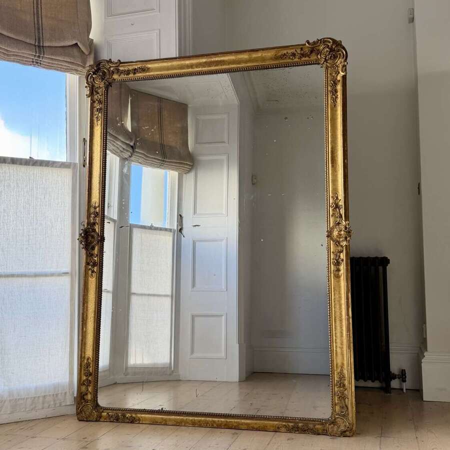 Large Antique French gilt leaner mirror - mercury glass