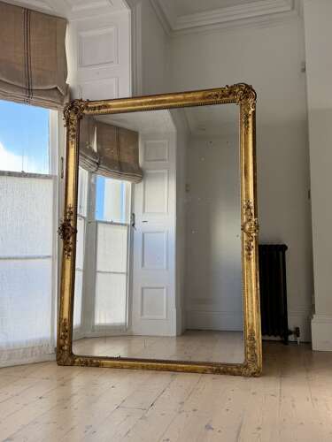 Large Antique French gilt leaner mirror - mercury glass