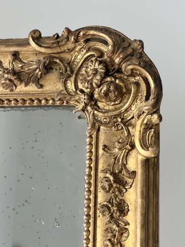 Large Antique French gilt leaner mirror - mercury glass